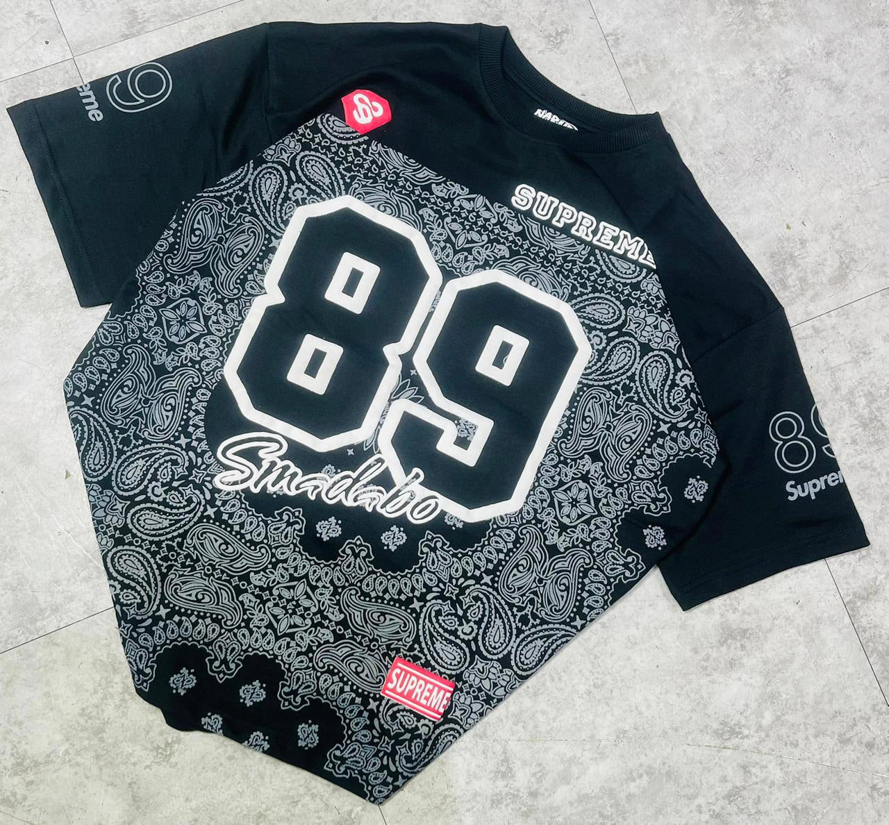 HUMEIR "89 Smadabo" Men’s Oversized Black T-Shirt – 220 GSM Terry Cotton