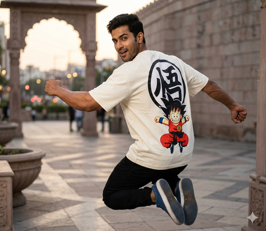 Men's Dragon Ball Goku Graphic Tee - Off-White Oversized Anime T-Shirt
