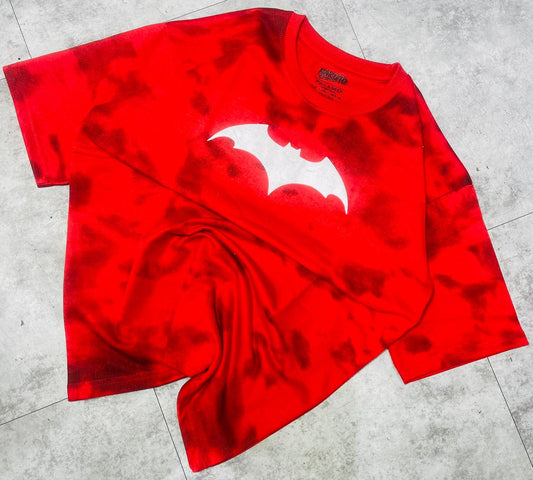 HUMEIR Red Tie-Dye Bat Logo Oversized T-Shirt